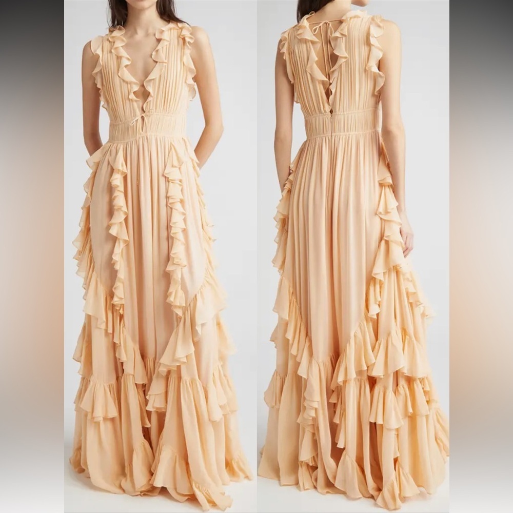 NWOT Ulla Johnson Florella Ruffled Silk Georgette Gown Peony Size 8 $1350 - Picture 6 of 13